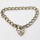 Sterling Silver Curb Link Charm Bracelet Heart Lock Clasp Vintage 1970 Bham