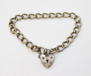 Sterling Silver Curb Link Charm Bracelet Heart Lock Clasp Vintage 1970 Bham