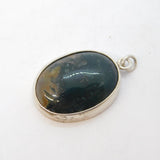 Sterling Silver Mounted Moss Agate Drop Pendant Antique c1930 Art Deco