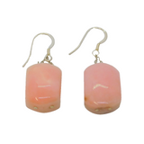 Pair of Sterling Silver Pink Quartz Artisan Hook Drop Earrings Vintage c1970
