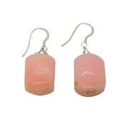 Pair of Sterling Silver Pink Quartz Artisan Hook Drop Earrings Vintage c1970