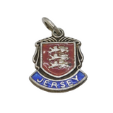 Sterling Silver Enamel Jersey Souvenir Shield Charm Pendant Vintage c1970