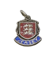Sterling Silver Enamel Jersey Souvenir Shield Charm Pendant Vintage c1970