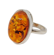 Sterling Silver Cabochon Cut Baltic Amber Dress Ring Vintage c1970