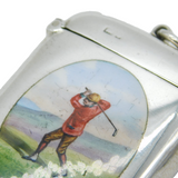 Edwardian Sterling Silver Enamel Golf Interest Vesta Case Antique 1909 Chester