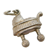 Sterling Silver Baby Pram Charm Pendant Vintage c1970