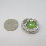 Sterling Silver Green & White Paste Charm Pendant Vintage c1970