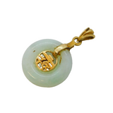 9ct Yellow Gold & Green Jade Character Pendant Vintage Sheffield
