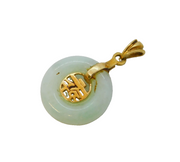 9ct Yellow Gold & Green Jade Character Pendant Vintage Sheffield