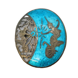 Siam Sterling Silver Blue Niello Enamel Panel Brooch Antique c1940