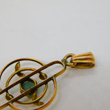 Edwardian 9ct Yellow Gold & Blue Paste Set Lavalier Drop Pendant Antique