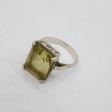 Sterling Silver Emerald Cut Citrine Solitaire Cocktail Ring Antique c1930 Size O