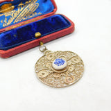 Sterling Silver Filigree Dutch Blue & White Ceramic Drop Pendant Vintage c1970