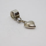 Sterling Silver Puffy Heart Drop Charm Pendant Vintage c1970