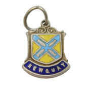 Sterling Silver Enamel Newquay Shield Charm Pendant Vintage c1970
