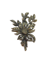 Sterling Silver Marcasite Set Flower Spray Art Deco Brooch Pin Antique c1930