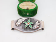 Victorian Sterling Silver & Enamel Floral Swirl Brooch Antique c1890 Nouveau