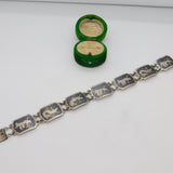 Siam Sterling Silver Niello Enamel Dancing Goddess Panel Bracelet Antique c1930