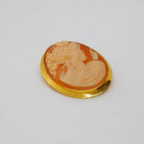 Sterling Silver Gilt Carved Shell Cameo Oval Brooch Or Pendant Vintage c1970's