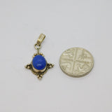 Sterling Silver Blue Hardstone Cabochon Drop Charm Pendant Vintage c1970
