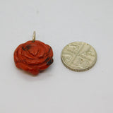 Sterling Silver Carved Red Jasper Flower Charm Pendant Vintage c1970s