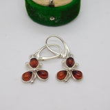 Sterling Silver Baltic Amber Shamrock Hook Earrings Vintage c1970
