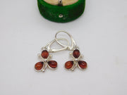 Sterling Silver Baltic Amber Shamrock Hook Earrings Vintage c1970