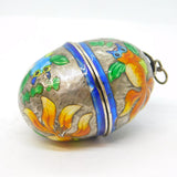 Chinese Export Sterling Silver & Enamel Egg Form Trinket Pendant Vintage