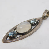 Sterling Silver Cabochon Moonstone & Blue Topaz Charm Pendant Vintage c1970s
