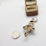 Sterling Silver Large Citrine & Agate Drop Charm Pendant Vintage c1970