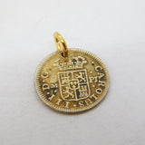 18th Century Spanish King Carlos III Gilded Coin Charm Pendant Antique 1766