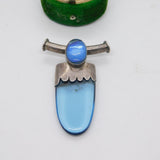 Sterling Silver Blue Crystal Drop Charm Pendant Vintage c1970