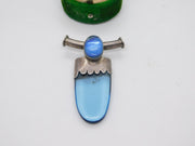 Sterling Silver Blue Crystal Drop Charm Pendant Vintage c1970