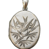Victorian Aesthetic Movement Silver Plated Swallow Sweetheart Locket Antique