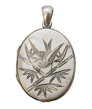 Victorian Aesthetic Movement Silver Plated Swallow Sweetheart Locket Antique
