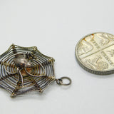 Sterling Silver Spider in her Web Charm Pendant Vintage c1970