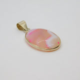 Sterling Silver Pale Pink Banded Agate Oval Charm Pendant Vintage c1970s