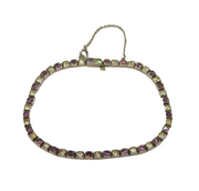 20th Century Sterling Silver & Pink-White Paste Set Tennis Bracelet Antique