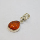 Sterling Silver Baltic Amber Peardrop Cabochon Celtic Knot Pendant Vintage c1970