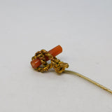 Victorian Gilt Metal & Red Carnelian Agate Rope Twist Stick Pin Antique c1860