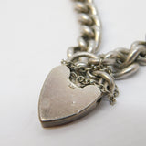 Sterling Silver Curb Link Charm Bracelet Heart Lock Clasp Vintage 1973 Bham