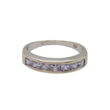 Sterling Silver Lavender CZ Half Eternity Band Ring Modern c1990 Size Q 1/2