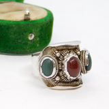 Sterling Silver Handmade Malachite & Carnelian Ring Vintage c1970 Size Q 1/2