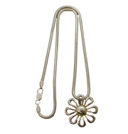 Sterling Silver Floral Pattern Pendant Necklace Vintage c1980s