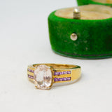 Sterling Silver Gilt Clear & Purple Crystal Set Ring Vintage c1970 Size L 1/2