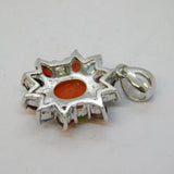 Sterling Silver, Garnet, Topaz, Peridot, Agate Floral Pendant Vintage c1990s