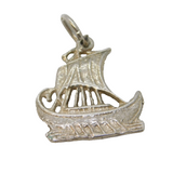 Sterling Silver Viking Ship Charm Pendant Vintage c1970s