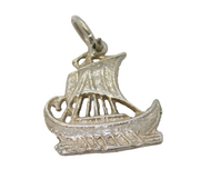 Sterling Silver Viking Ship Charm Pendant Vintage c1970s