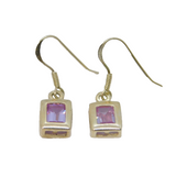 Pair of Sterling Silver Purple Crystal Hook Drop Earrings Contemporary c2000