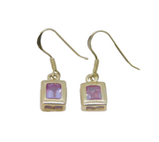 Pair of Sterling Silver Purple Crystal Hook Drop Earrings Contemporary c2000